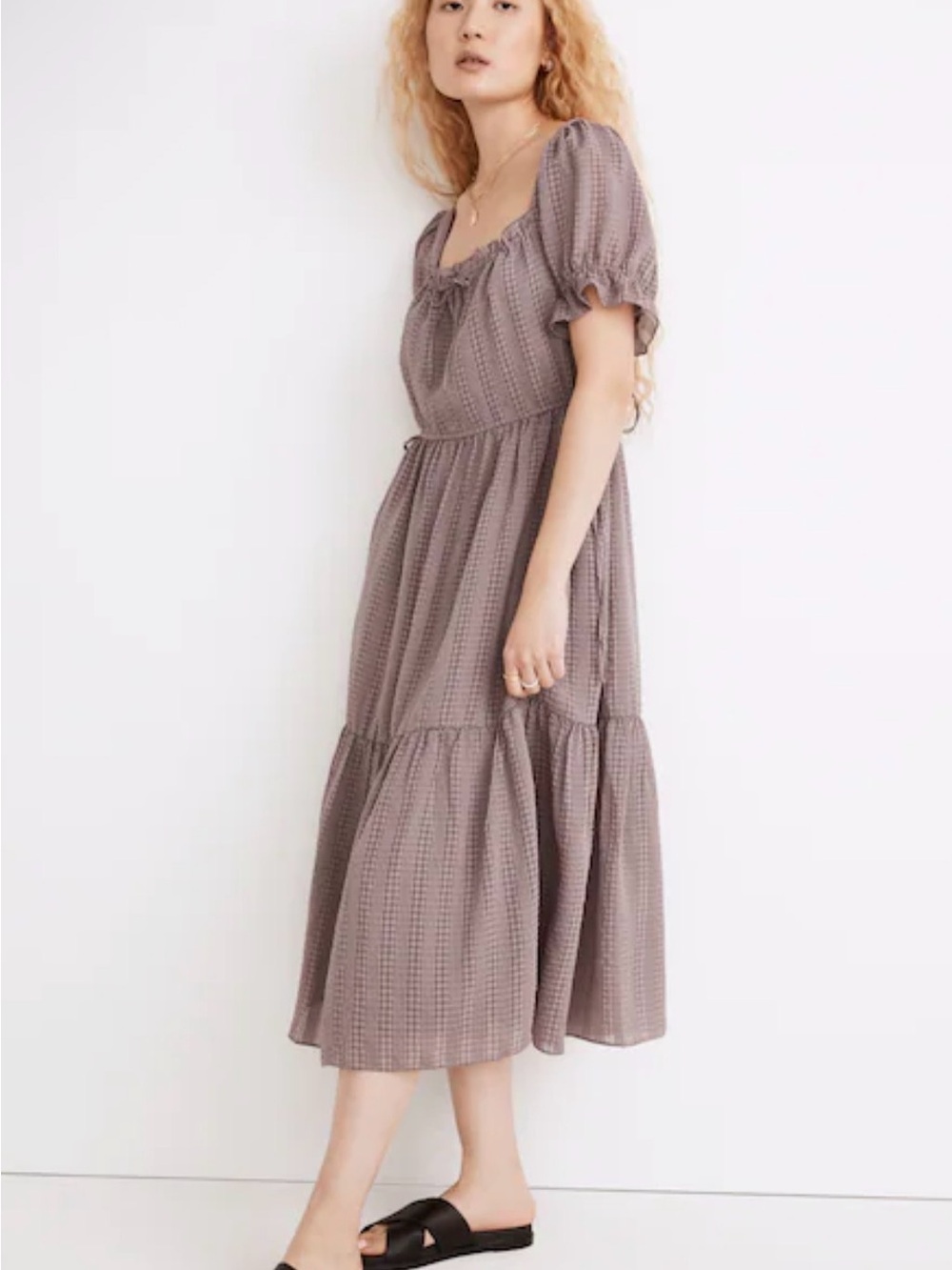 Madewell Dusty Mauve Midi Dress with Puff Sleeves